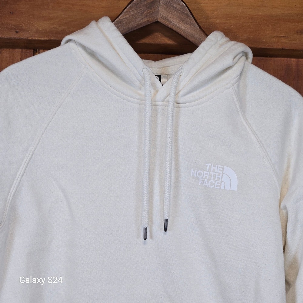 The North Face Womens Camo Box Logo Hoodie Cream White Circular Design Large